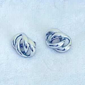 Earrings Vtg NAPIER Knot Modernist Link Chunky Screw Back Clip-on  Silver Tone